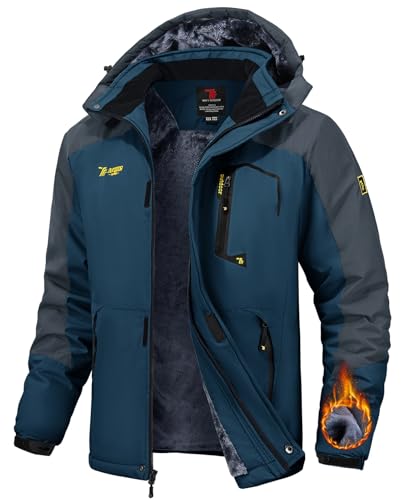 Image of TBMPOY Men's Winter Jackets Skiing Waterproof Snow Thick Fleece Lined Hooded Utility Cold Weather Warm Outdoor Ice Work