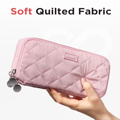Image of Sooez Large Pencil Case Pouch, Extra Big Pencil Bag with 8 Compartments, Pen Bag Wide Opening, Soft Quilted Pencil Pouch Organizer with Zipper, Portable Pencil Case for Teen Girls, Blush