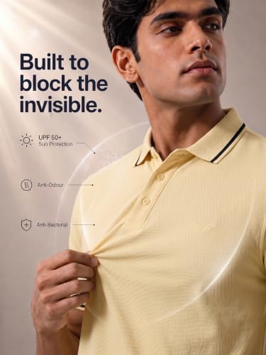 Image of NOBERO Men's Travel Polo T-Shirt | Premium Cotton Stretch Fabric | Anti-Odor & Water-Repellent | UPF 50+ Sun Protection | Regular Fit Polo Collar Casual Wear