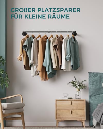 OROPY Industrielle Rohr-Kleiderstange, 92 cm, Wandmontage, abnehmbare Retro-Metall-Kleiderstange, Schwarz (zwei Basen)