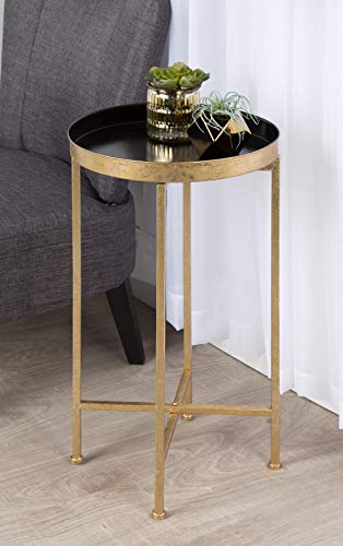 Image of Kate and Laurel Celia Round Metal Foldable Tray Accent Table, Black with Gold Base