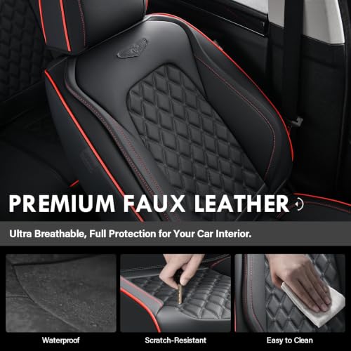 Image of Coverado Rear Seat Covers, Sporty Non-Slip Waterproof Faux Leather Rear Protectors for Trucks SUVs, Mens Automotive Interior, Racing Style - Redline