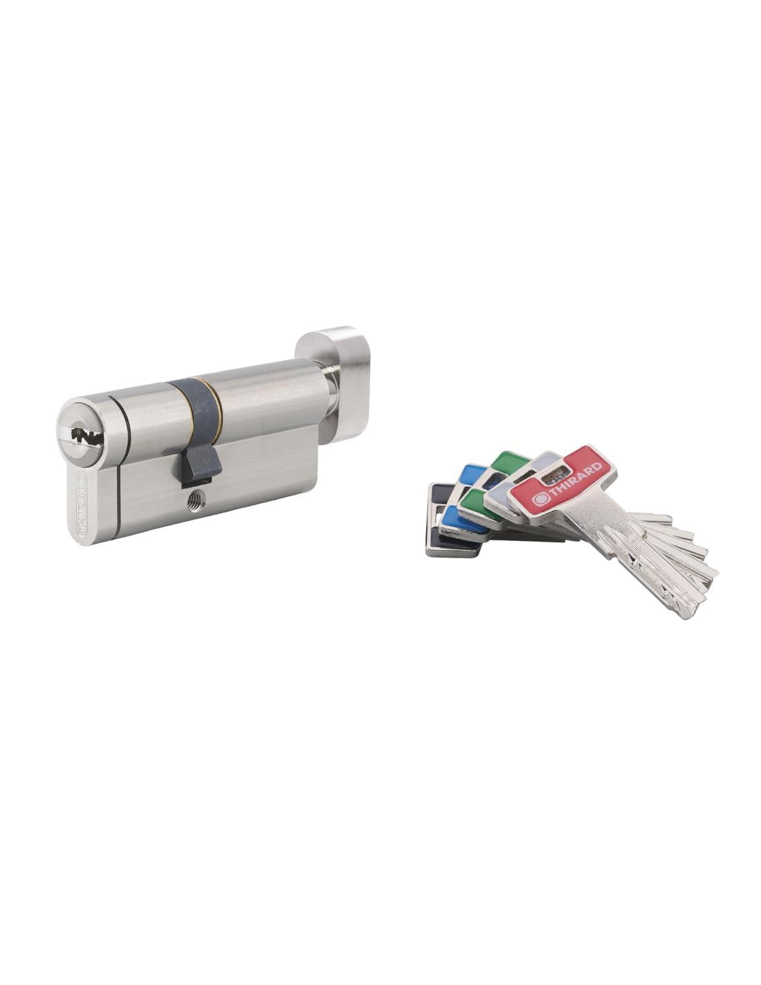THIRARD Cylindre de serrure à bouton T2, anti-effraction, 40B x 30 mm | Finition nickel, 5 clés fournies, bouton intérieur, usage résidentiel, haute sécurité, installation facile, standard européen