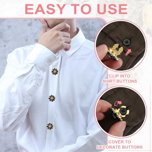 PATIKIL Button Covers for Women, 4 Pcs Rhinestone Button Cover Crystal Cuff Links Cufflinks for Men Shirts Blouses Sleeve Dress Tuxedo Business, Rose Red3