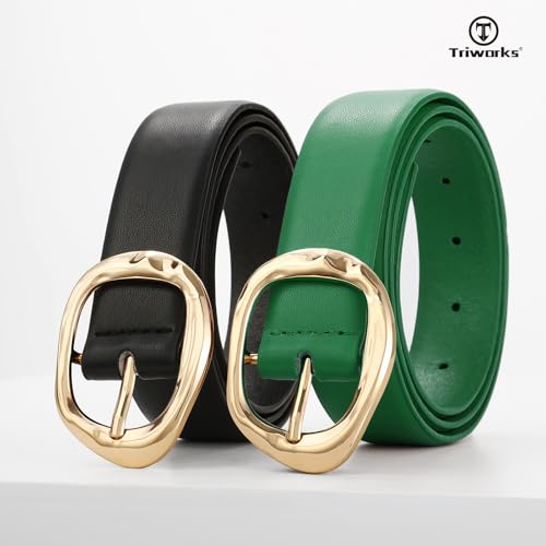 Image of TRIWORKS 2 Pack Leather Belts for Women Fashion Waist Belt with Liquid Shapes Women Belt for Jeans Pants Dresses