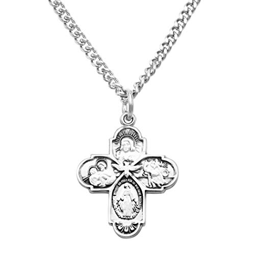 Rosemarie's Religious Gifts Small Four Way Cross with Holy Spirit Pendant Necklace, 18