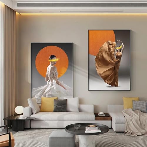 Peinture sur toile de dame élégante sans cadre, diptyque d'affiches abstraites 60x90 cm