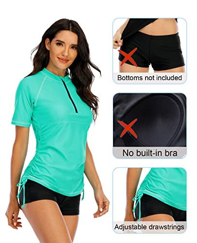 Halcurt Rash Guard For Women Short Sleeve Swim Shirt Swimsuit Bathing Suits 2Xl Turquoise #TOP3