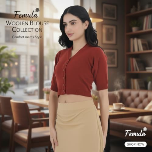 Image of Women Winter Wear V-Neck Half Sleeves Regular Fit Woollen Blouse