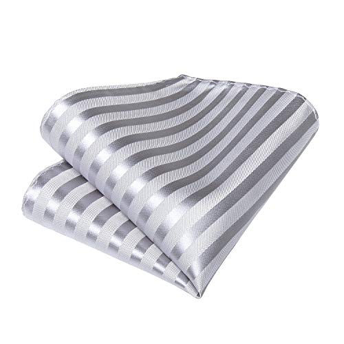 Dibangu Mens Formal Silver Striped Necktie And Gold Tie Ring Set Silk Pocket Square Cufflinks With Gift Box #TOP4