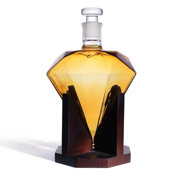 GOTHRILL Glass Diamond Whiskey Decanter Vodka Wine Bourbon Wine Pourer Party Decanter for Home Bar Liquor Decoration. (850Ml)