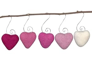 Heart Shaped Valentine's Day Tree Ornaments - Set of 5 Handmade Ecofriendly Wool Heart Ornaments