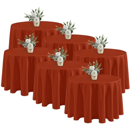 Fitable 6 Pack Rust Round Tablecloths - 120 Inches in Diameter - Stain Resistant and Washable Fall Table Clothes, Polyester Fabric Table Covers for Wedding, Party, Banquet, Formal Events
