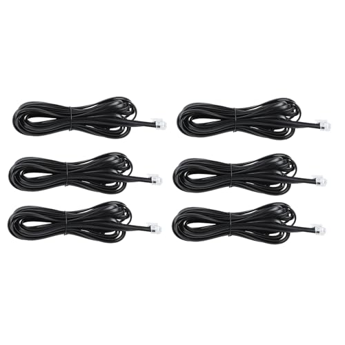 Hlxnyami 6X 6P6C RJ11 Cable de Telefono del Modem de Fax de Extension de Telefono 5M Longitud Negro