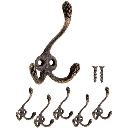 Nidoul Kleiderhaken Garderobenhaken Vintage für Kleider Hüte & Handtücher Garderobenhaken Vintage Wandhaken Garderobe Kleiderhaken 5er Set Bronze
