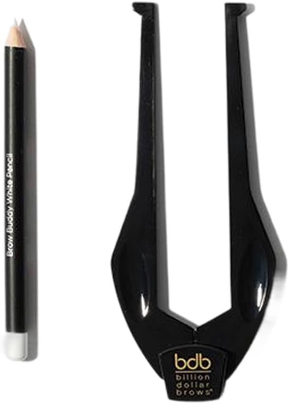 Brow Buddy Kit - Patented Symmetrical Eyebrow Shaping Tool and Contouring Stencil - Professional Brow Mapping Set with White Pencil for Tweezing, Waxing and Threading - 2 Pieces