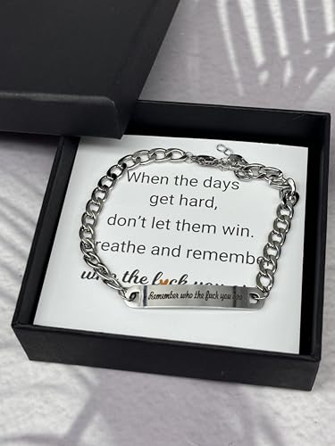 Remember Who The Fuck You Are Braided Bangle,Adjustable Engraved Fuck Handmade Bracelet, Stainless Steel Inspirational Bracelet,Jewelry Gift for Women Men3