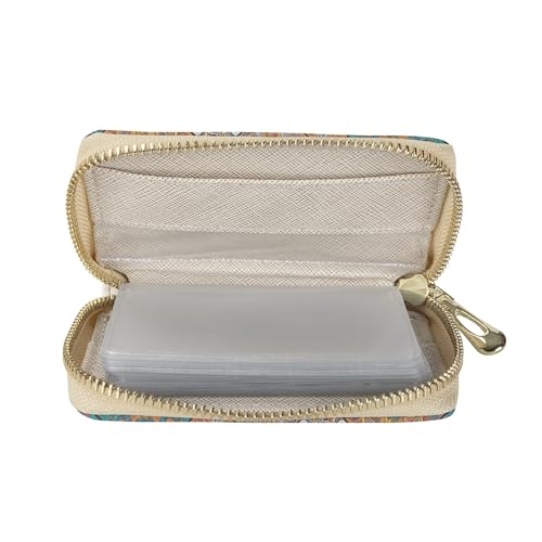 Boho Bohemian Mandala Card Case Leather Credit Card Holder with Zipper,RFID Blocking,20 PVC Slots Small Card Wallet for Women Men4