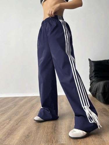 Image of Elasticated Sporty Women Cargo Track Pant with Side Stripes