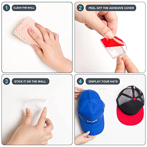 Vorceary Adhesive Hat Hooks For Wall (10-Pack) - Minimalist Hat Rack Design, Strong And No Drilling, Hat Shelf Organizer For Baseball Hats For Door, Closet, Office, Bedroom (Clear) #TOP2