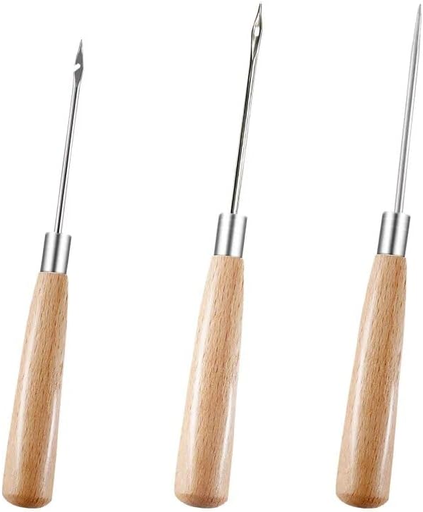 MIUSIE Leather Sewing Awl Wooden Handle Punch DIY Leather Tent Sewing Awl Hand Stitcher For Leather Sewing Repair Tool - (Color: Type 1)
