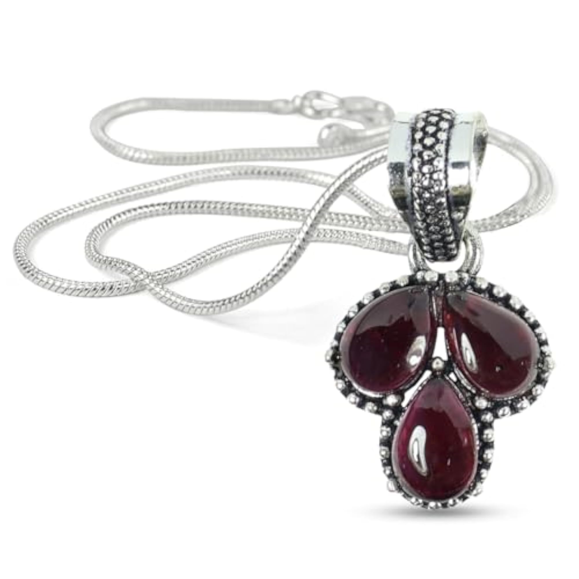 AAA Natural Garnet Pendant Stone Locket with Metal Chain
