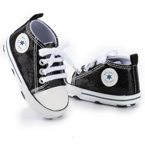 Image of Unisex Baby Girls Boys Canvas High-top Shoes, Newborn Infant Anti-Slip Soft Sole Frist Walking Breathable Sneakers