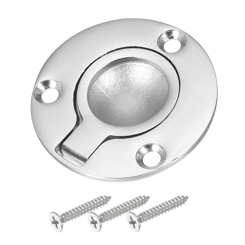 Image of PATIKIL 2" Flush Pull Ring Handles, 316 Stainless Steel Round Recessed Door Pull Hidden Boat Hatch Latch with Screws for Marine Yacht Furniture, Silver