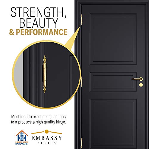 Embassy Door Hinge Solid Brass - 3.5 X 3.5 Inch, Heavy Duty, Polished Brass, Ball Bearings, Rust Resistant Stainless Steel Pin, Architectural Designer Grade, Home Improvement, 3 Pack #TOP5