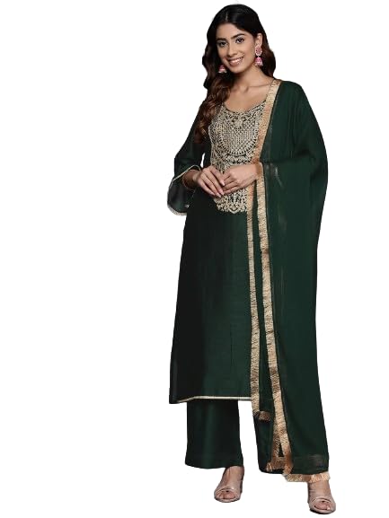 Kurta femme Varanga en coton supérieur avec finitions soignées et dupatta