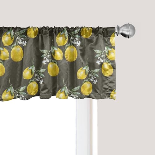 Ambesonne Floral Window Valance, Lemon Branches with Petals Growth Essence Nature Themed Print, Curtain Valance for Kitchen Bedroom Decor with Rod Pocket, 54" X 18", Olive Green Yellow