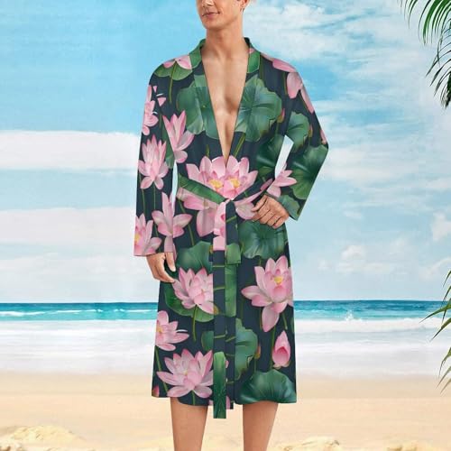 Lotuses Flowers Funny Men's Robe Soft Lightweight Bathrobe Long-sleeve Spa Robes2