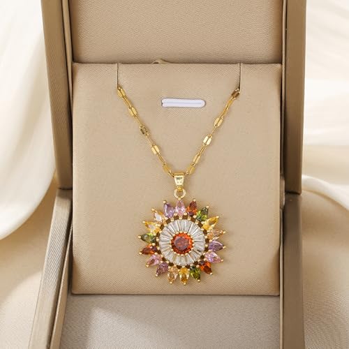 Collier tournesol en acier micro-incrusté de strass colorés durables - 5