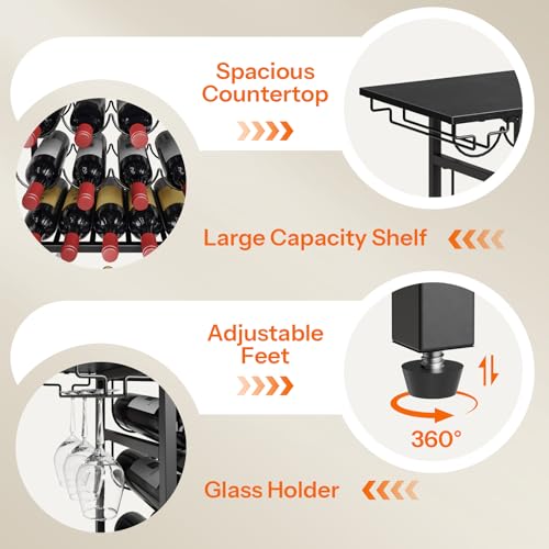 HOOBRO 5-Tier Wine Rack with Glass Holder, Wine Storage Freestanding Floor, Versatile Corner Liquor Cabinet, Alcohol Bottle Display Shelf for Home Bar, Kitchen, Living Room, Black BB68JJ01 - Thumbnail 6