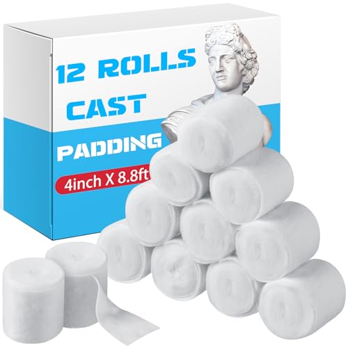 Nuanchu 12 Rolls Medical Cotton Cast Padding Roll Individual Pack Soft Plaster Cloth Gauze Roll Undercast Padding Wrap Bandage for Halloween Bandage Art Body Casts Mask Making Craft(4 Inch X 8.8 ft)