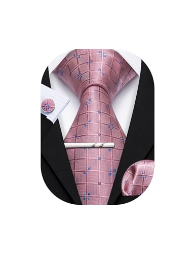 Image of YOHOWA Men Plaid /Striped Ties Set Silk Business Wedding Formal Fashion Necktie and Pocket Square Cufflinks Set