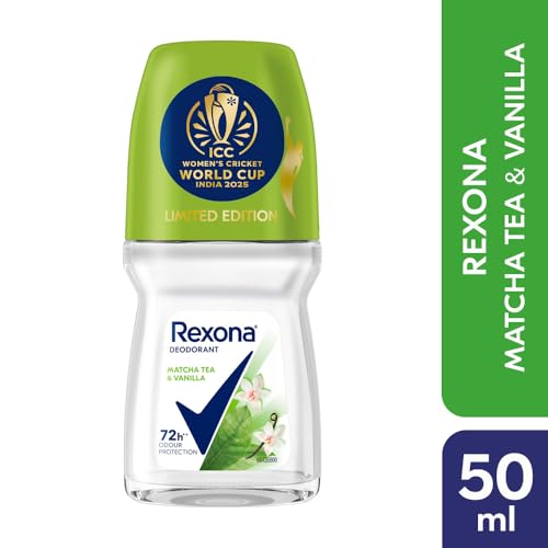 Image of Rexona Matcha Tea & Vanilla Antiperspirant Roll-On | for Women | 12-HSA & Glycerin| 72H Odour Protection* | Limited Edition Pack - ICC Women's Cricket World Cup India 2025 |50 ML