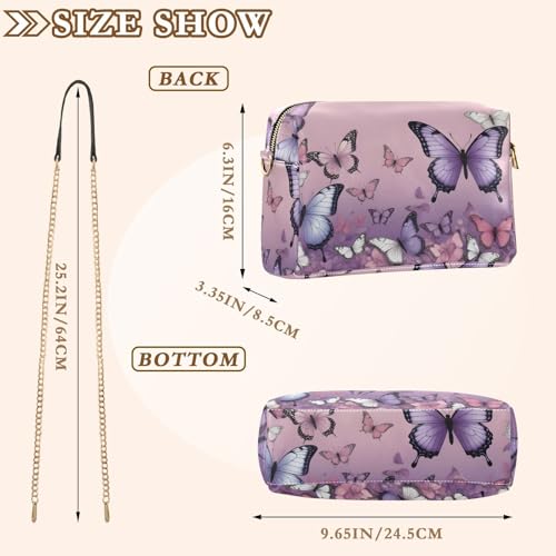 Purple Butterflies Women's PU Leather Crossbody Bag Shoulder Handbag Cellphone Purse with Metal Chain Strap Water Resistant Zipper Closure3