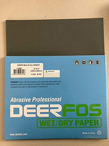 DEERFOS High Performance 1000Grit 9 x 11 Inch Sandpaper Sheets, Wet/Dry Abrasive Sanding Sheets (50pcs) (1000Grit)