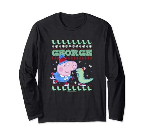 Pull de Noël moche Peppa Pig George au patinage t-shirt manches longues pour le réveillon