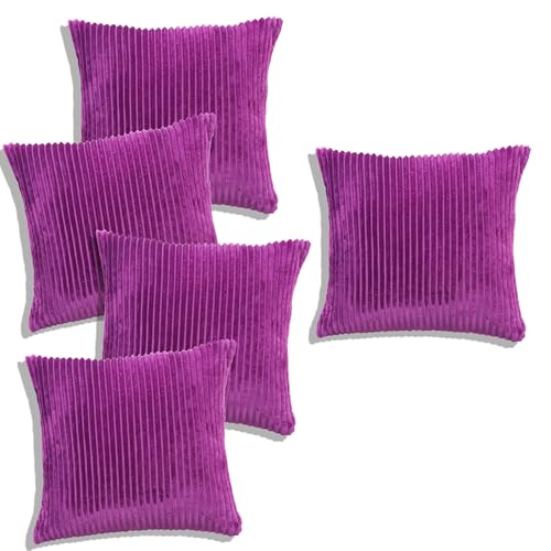 Image of RD TREND Cushion Cover Set of 5, Decorative Sofa Living Room Home Square Cushion Covers 16 Inch x 16 Inch, Aesthetic Corduroy Striped Double Sided (Dark Pink,Pack of 5)