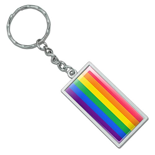 GRAPHICS & MORE Rainbow Pride Gay Lesbian Contemporary Rectangle Keychain in Chrome Plated Metal
