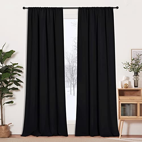 RYB HOME Blackout Sliding Door Curtains, Soft and Solid Thermal Insulated Drapes Durable Ceiling to Floor Privacy Bay Window Curtain for Villa Dining Room Nursery, Black, W52 x L120 inches, 2 Panels