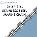 MarineNow High-Test 3/16” 316L Stainless Steel Marine Chain (025 feet)