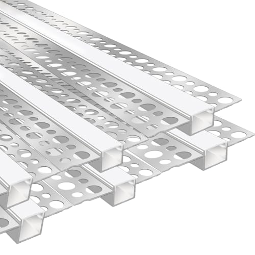 LEDLightsWorld Plaster-in Aluminum LED Profile, 6 Pack 3.3ft/1M with Milky Diffuser for 12mm LED Strip, Trimless Plaster Channel for Ceiling and Wall