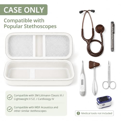 Image of ALKOO Stethoscope Case for 3M Littmann Classic III /Cardiology IV, White | for MDF Acoustica Stethoscopes, for Nurses, Doctors, Nursing School Essentials, Students, Clinic, EMS, Travel, Hard Bag Only