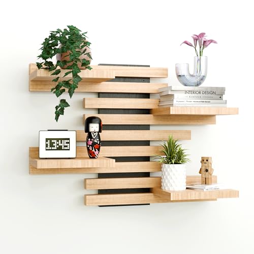 Qoka Crafts Wandregal Holz Hängend - Modulares Bücherregal Set aus Massivholz - Schwebendes Regalbrett für Wohnzimmer, Küche & Bad - Vintage Deko & Pflanzen Ablage