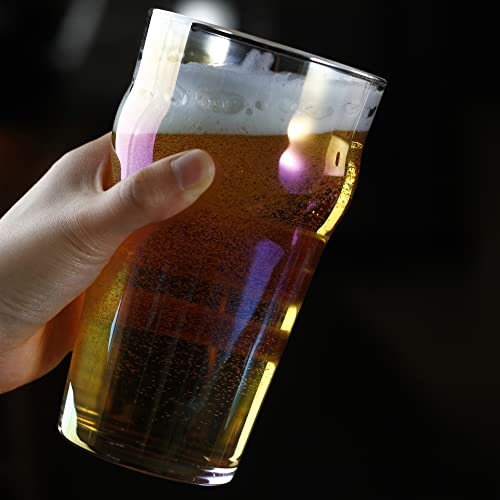 Image of Rainbow Color Pint Glasses, 20oz British Beer Glass, Classics Craft Beer Tumbler Set of 4, Premium Pub Glasses, Unique Design Easy Stacking in The Cupboard