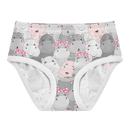 Little Girls' Soft Cotton Underwear Kids Breathable Comfort Cartoon Hippo Panties Briefs Toddler Undies