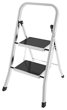 COLOMBO Scaletta 2 Gradini Alluminio FACTOTUM – Scala Pieghevole Compatta e Leggera, Gradini Larghi Antiscivolo 30x21 cm, Sicura e Stabile con Piedini in Gomma – Made in Italy